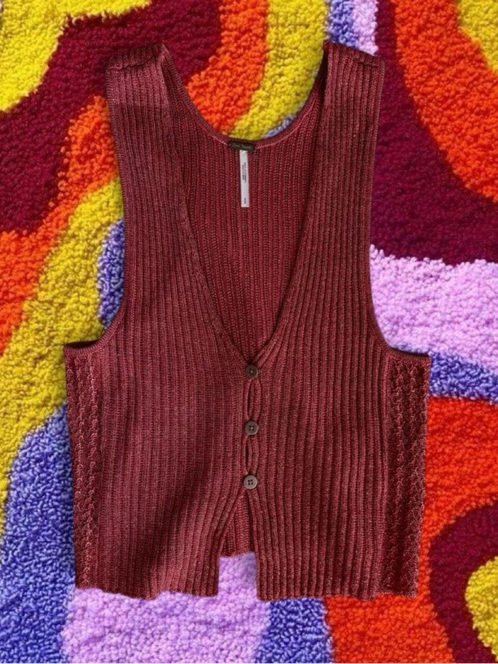 Free People Rust Ribbed Button-Front Tank Top - Picture 2 of 4